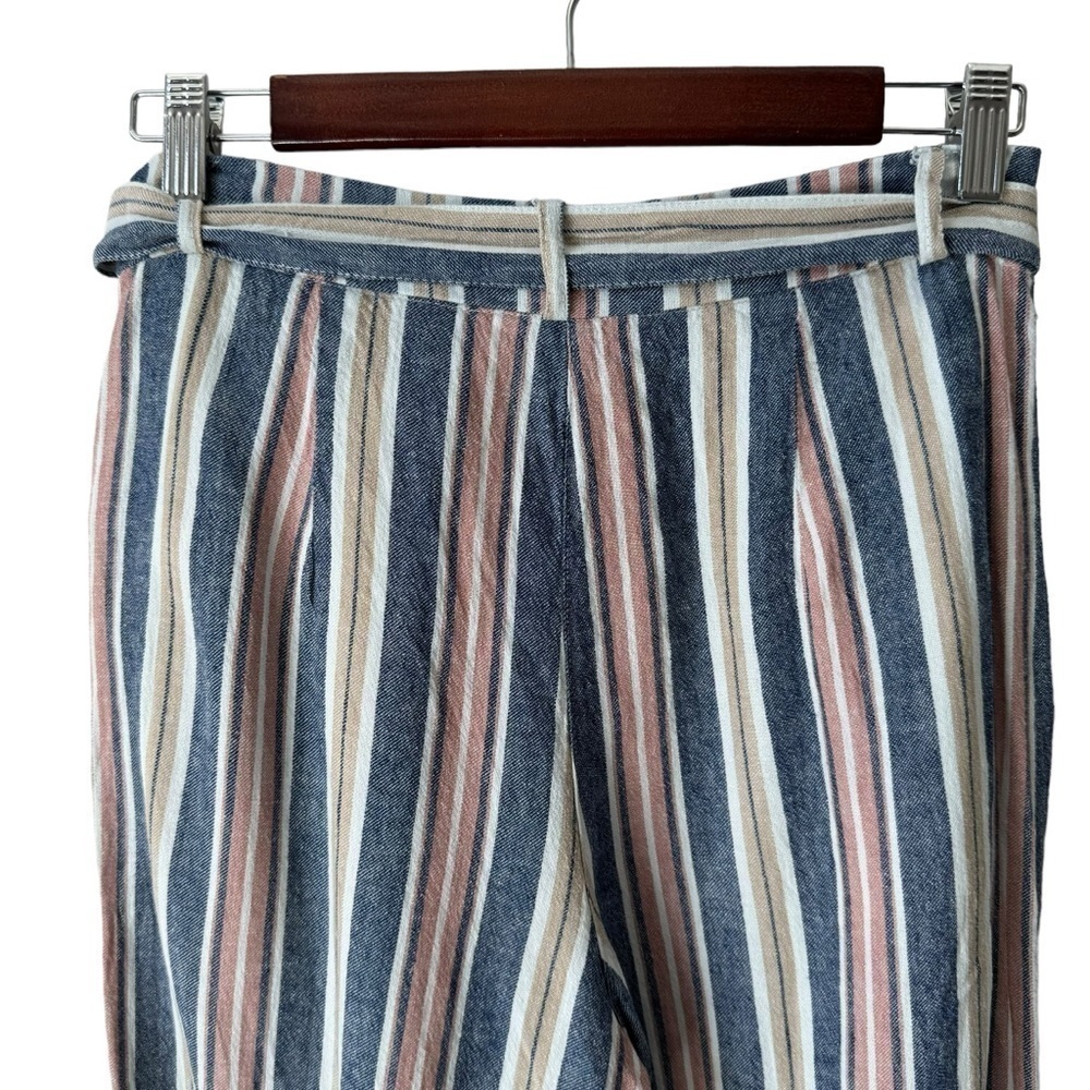 Dex Linen Blend High Rise Multi Colour Stripe Waist Tie Pants Women's Size XS - Picture 5 of 9